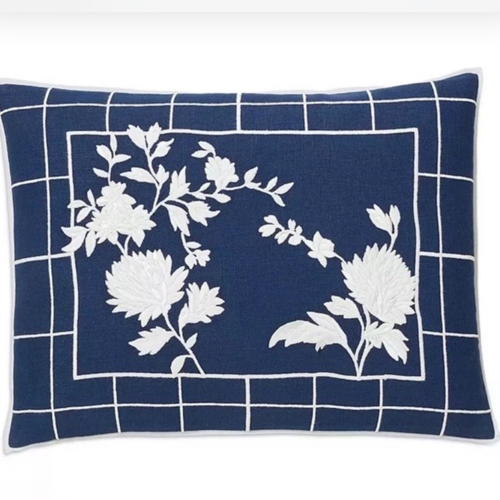 2 pcs Ralph Lauren Navy Blue Floral Embroidered decoration Pillow cover New
